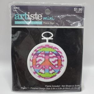 Vintage Cross Stitch Ornament - Peace Sign